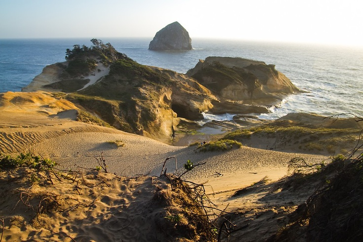 Cape Kiwanda and Haystack Rock at sunset, Pacific City Oregon